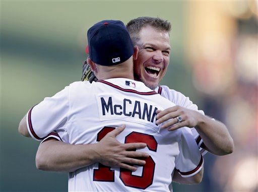 Chipper Jones throws out the first pitch at Braves opener 