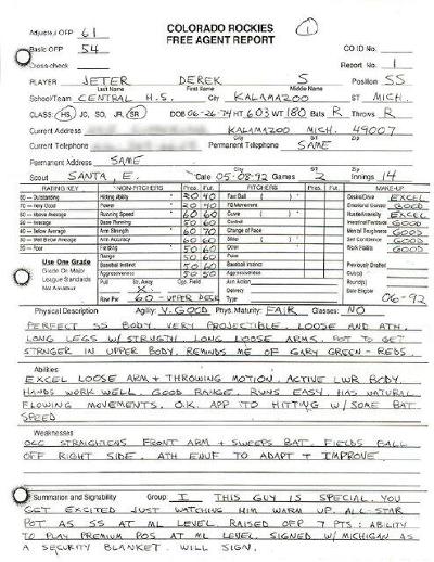 Derek Jeter's high school scouting report
