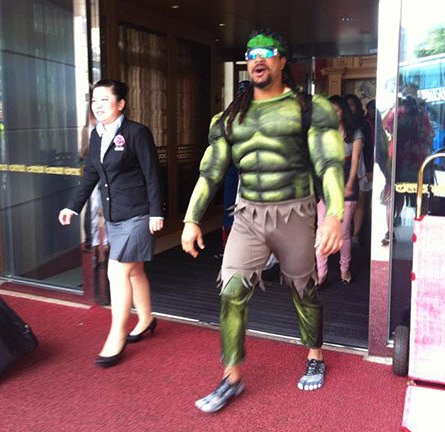 Manny Ramirez dressed up as  The Incredible Hulk