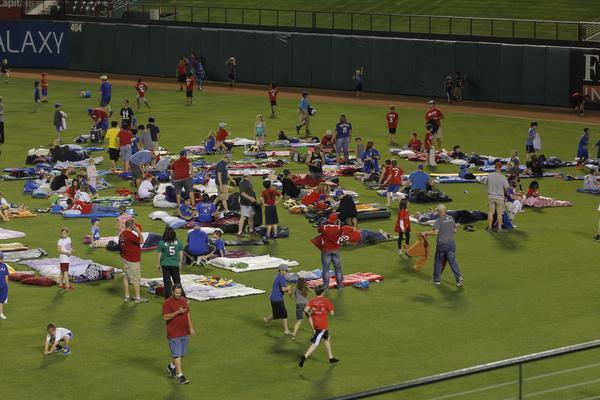 Fans sleepover at the Rangers Ballpark in Arlington