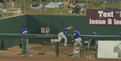 Minor Leaguer nearly dives over fence for insane home run catch (Video)