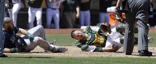 Ryan's two-run double leads to collision at plate vs A's (Video)