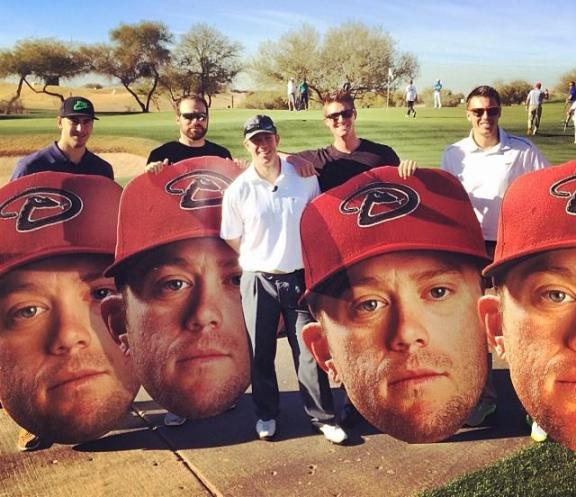 Aaron Hill's teammates cheered on his PGA Pro-Am appearance with huge pictures of his face