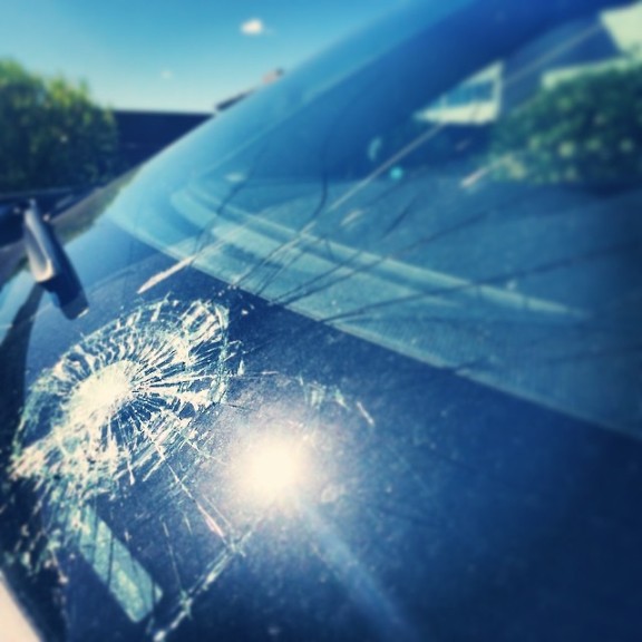 C.J. Wilson's car falls victim to a windshield-smashing baseball