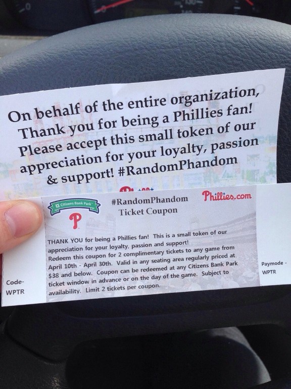 The Phillies are rewarding fans with team bumper stickers with free ticket vouchers 