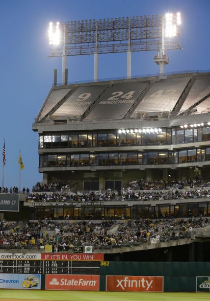 Outfield lights go down in Oakland, causing delay (Video)