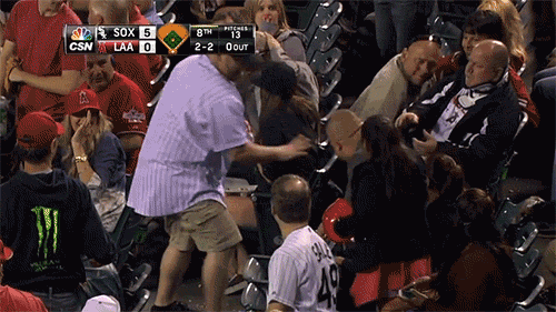 Fan wrestles bat away from guy with neck brace (GIF)
