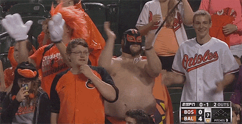 Masked, Caped, Shirtless Baltimore Orioles Fan Claps, Terrifies (GIF)