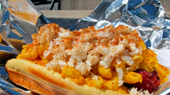 Camden Yards' Crab Mac & Cheese Hot Dog