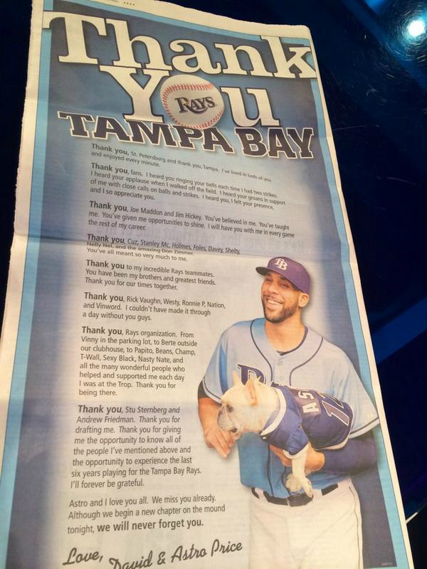 David Price Takes Out Full Page Ad In Tampa Bay Times