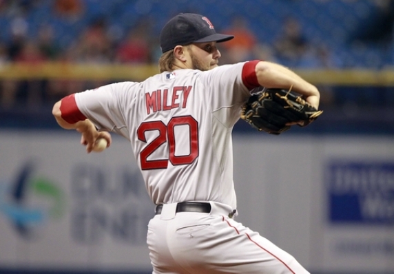 Miley and 4 relievers help Red Sox beat Rays 1-0