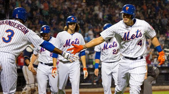 Flores slam, deGrom 3 for 3 as Mets romp over Brewers 14-1