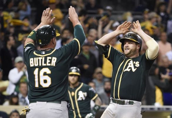 Hahn shuts down Padres, Vogt hits grand slam in A's 9-1 win