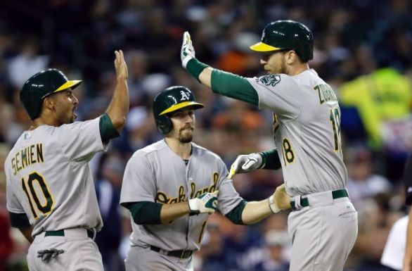 Zobrist's grand slam lifts A's to 5-3 win over Tigers
