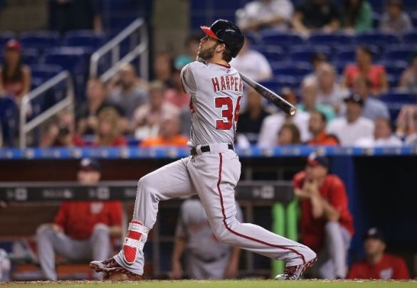 Harper homers twice into upper deck, drives in 4 to key Nats over Marlins
