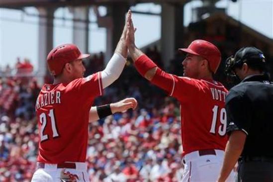 Frazier doubles home 2, Reds beat Cubs 9-1 in DH opener