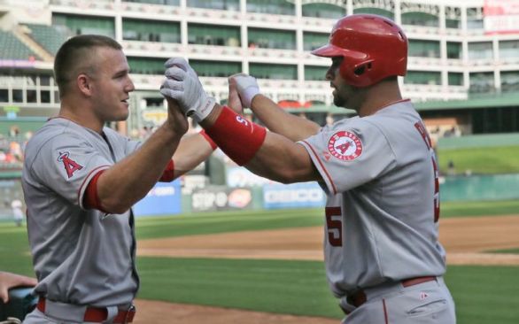 Pujols hits 25th HR, Angels finish sweep of Rangers 12-6