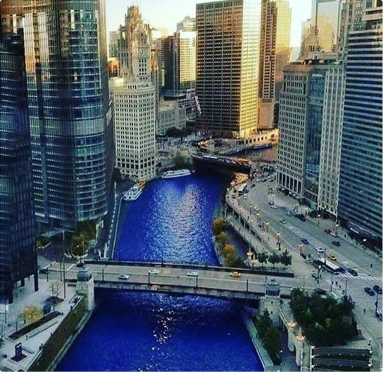 The Chicago River was dyed blue for the Cubs’ World Series parade