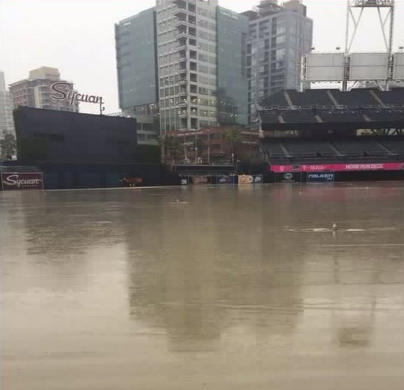 Incredible image shows the flooded playing field at Petco Park