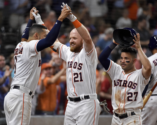 Fisher homers in MLB debut as Astros down Rangers 13-2